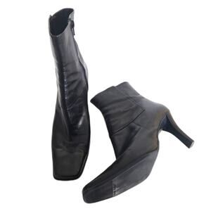 Nine West Mid Calf Ankle Square Toe Brown Leather Heeled Boots
